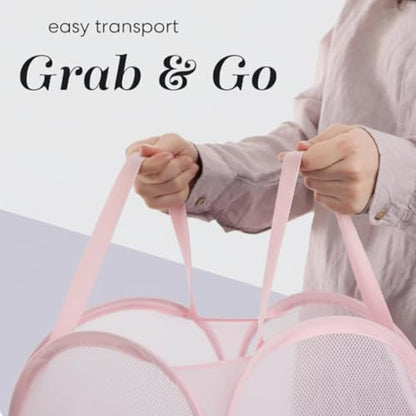 Handy Laundry Collapsible Mesh Pop Up Laundry Hamper with Side Pocket, Breathable & Space-Saving Foldable Basket for Clothes, Toys, Travel, Storage, 14 x 13 x 24 in, Pink - color: Pink