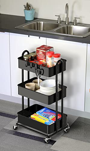Simple Houseware 3-Tier Heavy Duty Metal Utility Rolling Cart, Black - color: Black