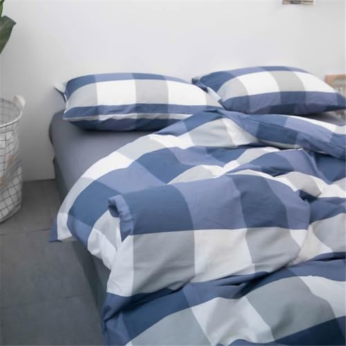 LifeTB Blue White Plaid Duvet Cover Twin Modern Soft 100% Cotton Comforter Cover Simple Style Plaid Grid Duvet Cover with 2 Pillowcases Blue White Grey Checked Bedding Set Twin - color: A2# Plaid, size: Twin(68"x86")