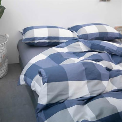 LifeTB Blue White Plaid Duvet Cover Twin Modern Soft 100% Cotton Comforter Cover Simple Style Plaid Grid Duvet Cover with 2 Pillowcases Blue White Grey Checked Bedding Set Twin - color: A2# Plaid, size: Twin(68"x86")