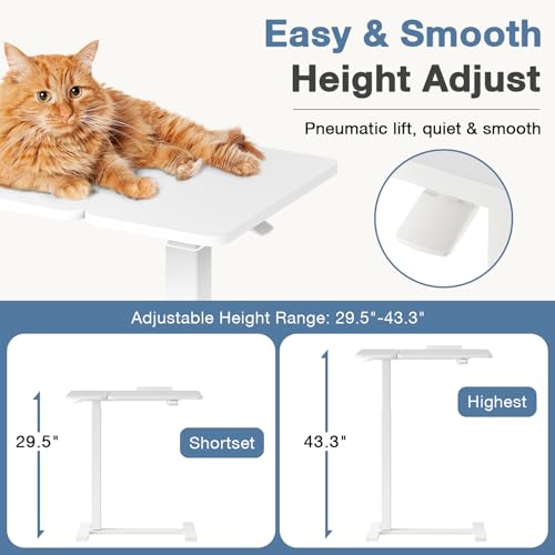 DUMOS Adjustable Bedside Overbed Table with Wheels, White | Laptop Standing Desk with Tilting Top Height, Mobile Rolling Computer Cart for Hospital Home Bedroom Use - color: White, size: 27.5" x 15.7" x 43.3"