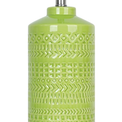 JUNNAI Light Green Ceramic Table Lamp 25 inch 3-Way Dimmable Nightstand Lamp with White Linen Shade Bedside Lamp for Living Room Bedroom Office Reading (Bulb Included) - color: Light Green
