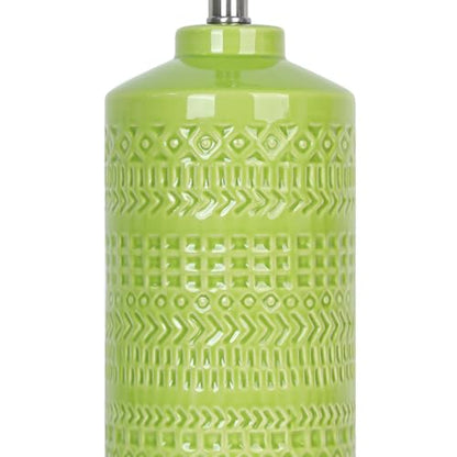 JUNNAI Light Green Ceramic Table Lamp 25 inch 3-Way Dimmable Nightstand Lamp with White Linen Shade Bedside Lamp for Living Room Bedroom Office Reading (Bulb Included) - color: Light Green