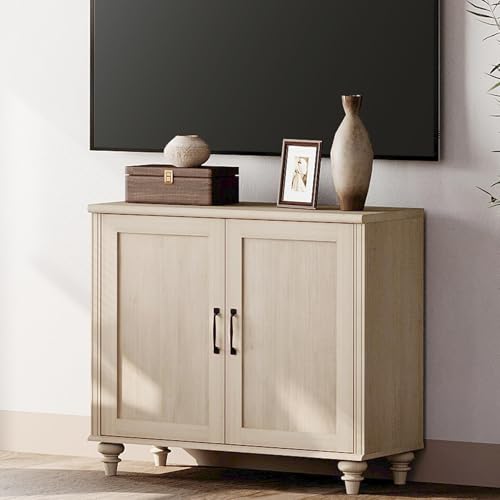 WAMPAT TV Stand for 43 inch TV with 2 Wood Doors, Beige | Farmhouse Wood Universal TV Stands with Storage Cabinets, Morden Entertainment Center TV Console Table - color: Beige-b, size: 1