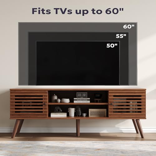 Furnify 53" Mid Century Modern TV Stand for 50/55/60 inch TV, Walnut - color: Walnut, size: 53" L