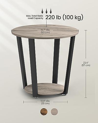 VASAGLE Round Side End Table, 2-Tier Accent Nightstand with Storage Shelf | Easy Assembly, Bedside Table Small Spaces, Living Room, Bedroom, Heather Greige and Ink Black, BARNET Collection ULET057B02 - color: Heather Greige + Ink Black, size: 19.7"Dia. x