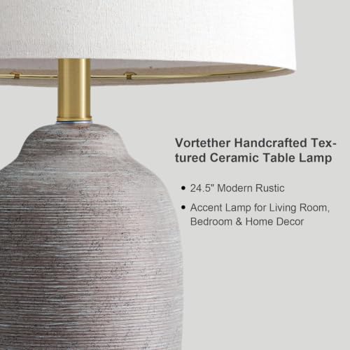 24.5" Vintage Ceramic Table Lamp Single-Rustic Boho Accent Nightstand Lamps for Bedroom, Living Room, Entryway-Small Textured Bedside Lamps, Modern Farmhouse Lamps for Home Decor Purple Grey - color: 24.5" Purple Grey-Single