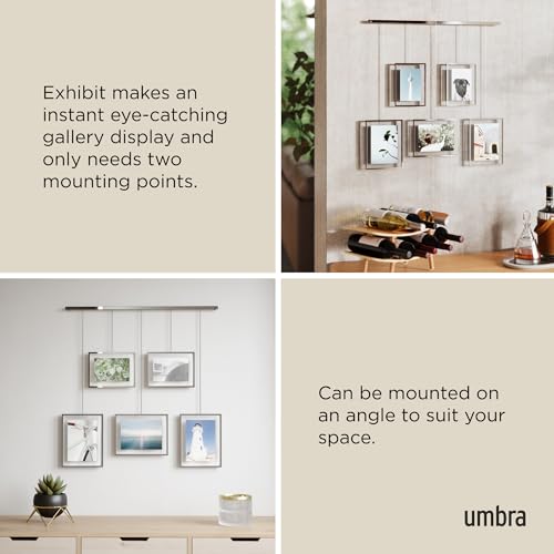Umbra Exhibit Picture Frame Set, Adjustable Wall Mount, Set of 5, Chrome | Steel construction, customizable layout, damage-free hanging, fits 4x6 and 5x7 photos, includes mounting hardware - color: Chrome, size: Set of 5, style: 5-Opening