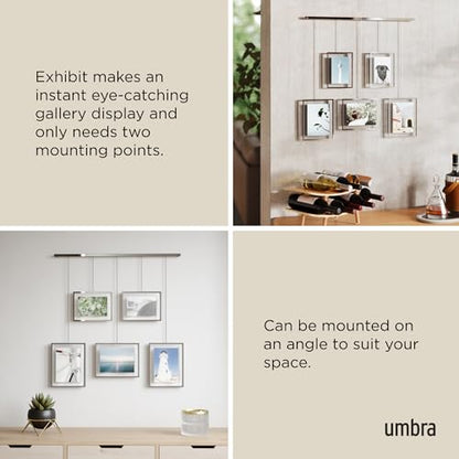 Umbra Exhibit Picture Frame Set, Adjustable Wall Mount, Set of 5, Chrome | Steel construction, customizable layout, damage-free hanging, fits 4x6 and 5x7 photos, includes mounting hardware - color: Chrome, size: Set of 5, style: 5-Opening