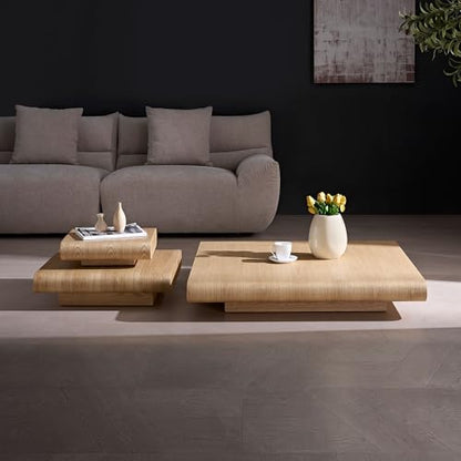 39.37" Modular Stacking Coffee Table for Living Room, Modern 3-Piece Wooden Square Center Table with Natural Wood Look, Tea Table for Apartment, No Need Assembly (Natural) - color: 39.37" Modular Stacking Coffee Table