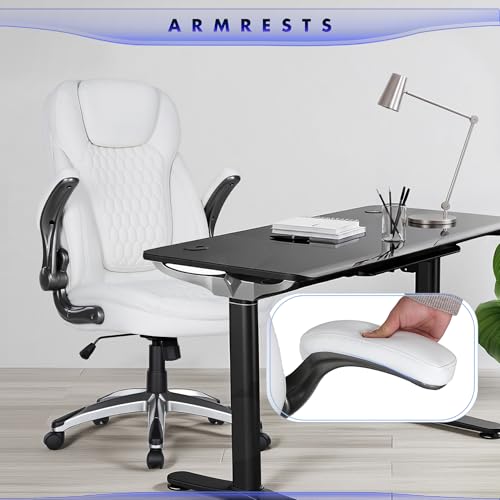 COLAMY Executive Office Chair-Ergonomic Computer Desk Chair, High Back Leather Chair with Padded Flip-up Arms, Swivel Home Office Chair Upgraded Caster, White - color: White, size: set of 1