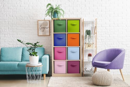 Sorbus Fabric Storage Cubes - 8 Foldable Storage Bins for Organizing Pantry, Cubbies, Toy Box - Clothes Storage & Closet Organizer - 11 Inch Collapsible Cube Baskets for Shelves with Handle - color: Deep, size: 11 Inch