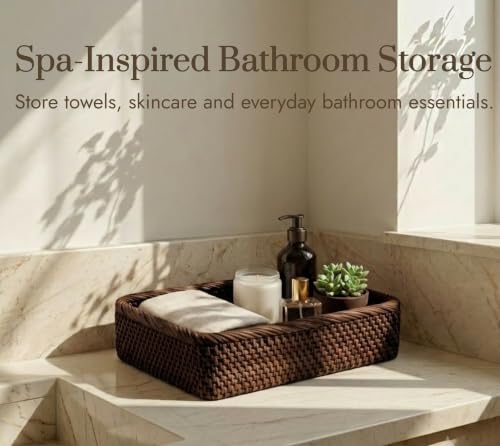Yangqihome Natural Rattan Storage Baskets, Rectangular Woven Fruit Baskets, Decorative Wicker Basket and Small Baskets for Organizing,Set of 3, (Brown) - size: Brown S / M / L