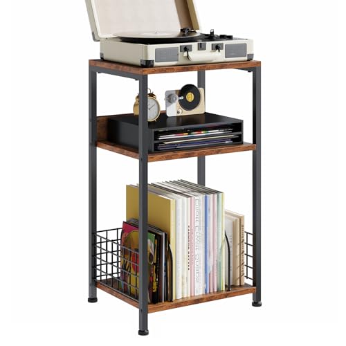 OLIXIS Book Shelf, Small Bookcase, Storage Organizer for Living Room | 3 Tier Industrial Metal Rustic Etagere, Living Room Bedroom Home Office, 16 Inch, Rustic Brown - color: Rustic Brown, size: 16 In
