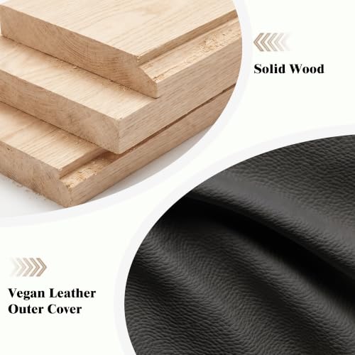 Modern Leather Nightstands Set of 2, Solid Wood Bedside Table with 2 Drawers & USB Charging Station, Preassembled End Table Small Nightstand for Bedroom Living Room Office, Black - color: Black, size: 16"