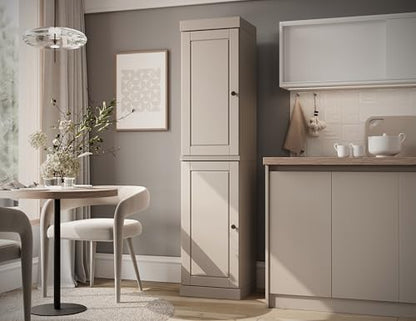Solid Wood Kitchen Pantry - Narrow Storage Cabinet - Raised Panel Doors, Adjustable Shelves, Beige, 16.5" Wide x 71.5" Tall, 100% Eco-Friendly Wood, Modular Pantry Cabinet Systems - color: Beige, style: Raised Panel Doors