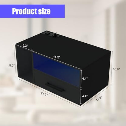 Floating Nightstand with Charging Station & Lights, Black | Floating Bedside Table with Drawers Wall Mounted Nightstands,for Bedroom Room, 21.3" x 11.8" x 10" - color: Black