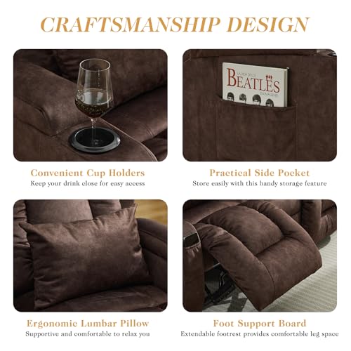 Loveseat Recliner Sofa,RV Wall Hugger Recliners for Small Spaces,Reclining Loveseat Sofa Recliner with Cup Holders/Lumbar Pillows,RV Furniture (Chestnut,56" 2-Seater) - color: Chestnut, size: 56" 2-Seater