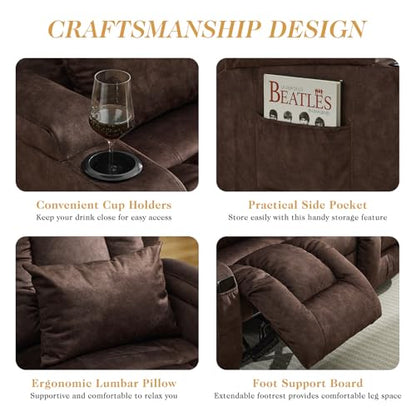 Loveseat Recliner Sofa,RV Wall Hugger Recliners for Small Spaces,Reclining Loveseat Sofa Recliner with Cup Holders/Lumbar Pillows,RV Furniture (Chestnut,56" 2-Seater) - color: Chestnut, size: 56" 2-Seater