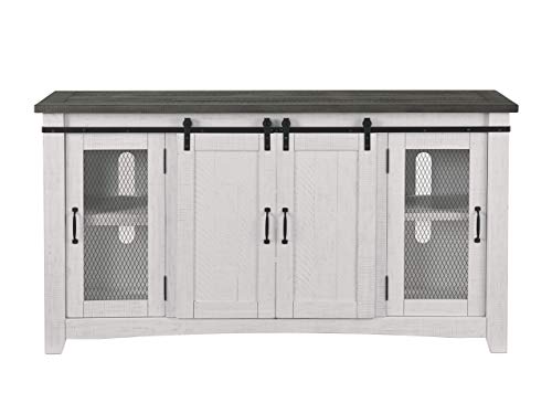 Martin Svensson Home Rustic 65" Wood Entertainment Center, White and Grey | Solid Pine, TV Stand, Sliding Doors, Adjustable Shelves & Cable Management, for TVs up to 70" - color: White and Grey Stain