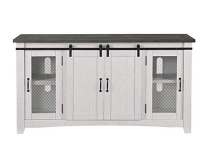 Martin Svensson Home Rustic 65" Wood Entertainment Center, White and Grey | Solid Pine, TV Stand, Sliding Doors, Adjustable Shelves & Cable Management, for TVs up to 70" - color: White and Grey Stain