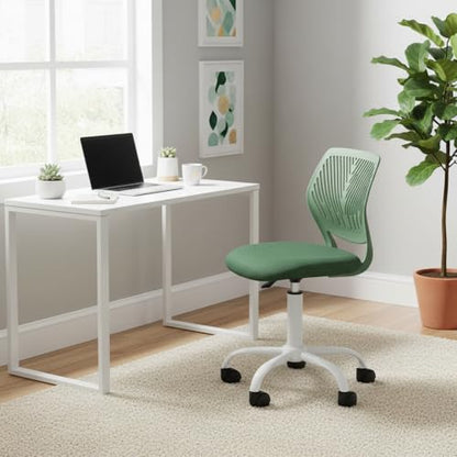 FurnitureR Kids Swivel Desk Chair, Height-Adjustable Armless Study Chair with Fabric Cushion & Ventilated Backrest, Smooth-Rolling Task Chair for Children & Teens, Perfect, Green - color: Green