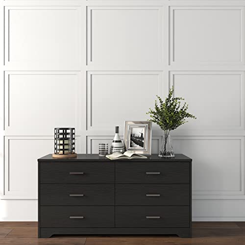 Panana Wooden 5/6 Drawer Dresser, Wide Modern Chest of Drawers, Organizer with Storage Drawers for Living Room Bedroom Hallway Closet (Black, 6 Drawers) - color: Black