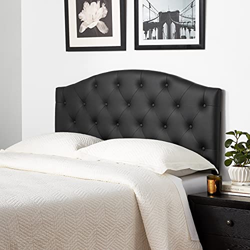 Baxton Studio Myra Modern and Contemporary Full Size Black Faux Leather Upholstered Button-Tufted Scalloped Headboard - color: Black, size: Full