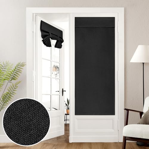 HOMEIDEAS 100% Linen Blackout French Door Curtains, Privacy Door Window Curtains, 26 X 68 Inch Room Darkening Blinds, Thermal Insulated Shades for Bedroom, 1 Panel, Black - color: Black, size: 26"W x 68"L (Pack of 1)