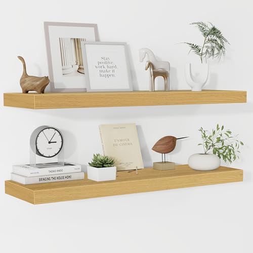 Fun Memories Floating Shelves 36 Inch Long, 9.3Inch Deep Floating Shelves for Wall, Extra Deeper & Thicker Wall Mounted Storage Shelf for Kitchen, Farmhouse, Oak, 2 Pack - color: D. Oak, size: 36 x 9.3 Inch