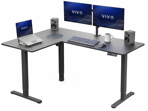 VIVO Black 63 x 47 in Corner Standing Desk, DESK-E3CTB-47 | Electric, Holds 225 lbs, Reversible L-Shaped Table, Sit Stand, Height Adjustable, Memory Presets, Black Frame - color: Black Top / Black Frame, size: 47 x 63