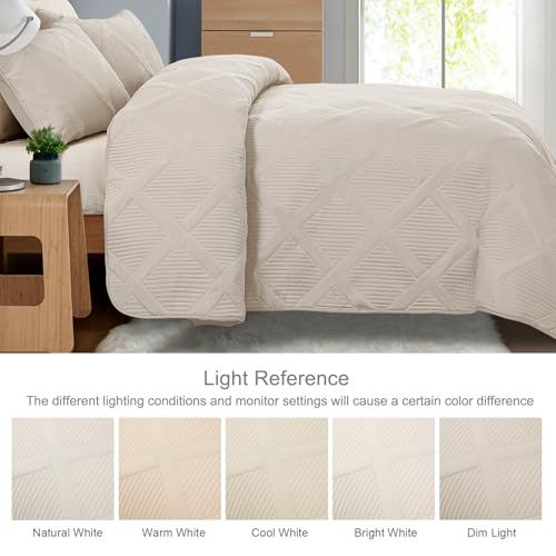 Exclusivo Mezcla Quilt King Size, Brich Beige | Soft Bedspreads with 2 Pillow Shams, Modern Striped Pattern, Lightweight Bedding Set Coverlets for All Seasons, 104x96 Inch - color: Brich Beige, size: King (104"x96")