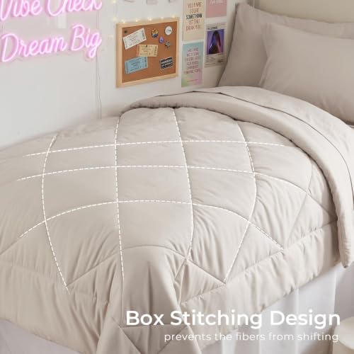 5-Piece Twin Comforter Set, Beige | Reversible, All-Season, Soft, 5 Piece Set, All-Season Reversible Bed in a Bag, Flat Sheet, Fitted Sheet, Pillowcases - color: Beige, size: Twin