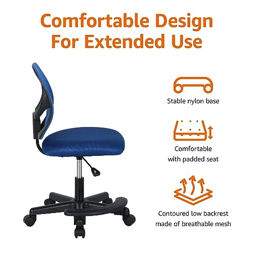 Amazon Basics Kids Adjustable Height Mesh Low-Back Swivel Desk Chair with Footrest, Rolling Study Chair, Armless, Blue - color: Blue
