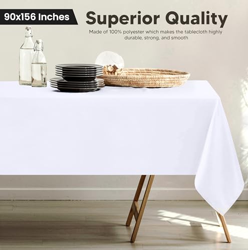 Utopia Kitchen Rectangle Table Cloth 2 Pack [90x156 Inches, White] | Tablecloth Machine Washable, Polyester Table Cover for Dining, Buffet Parties, Picnics, Events, Weddings and Restaurants - color: White, size: 2 Pack 90x156 Inch Tablecloth