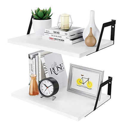 SRIWATANA White Deep Floating Shelves, Set of 2 Wood Wall Shelf Unit | Sturdy Rustic Wood Organizers; Large Capacity Spacious Hanging Boards to Display Books, Plants, Kitchen Spices - color: Washed White