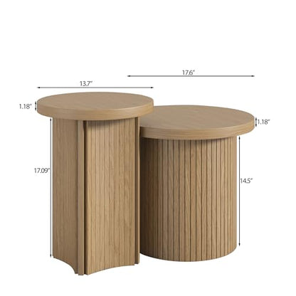 Nesting Coffee Tables Set of 2,Farmhouse Small Round Side Tables | 17.6" End Table with Wooden Fluted,Stacking coffee tables Space Saving Sofa Table for Living Room,Easy Assembly - color: Small Size-set