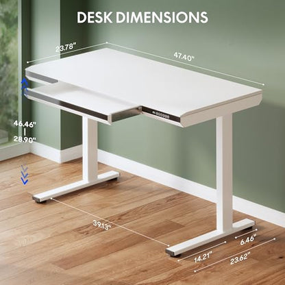 FLEXISPOT One-Piece 48" Standing Desk with Acrylic-Front Drawer, Fast-Assembly Ergonomic Sit-to-Stand Desk with MDF Top, 4 Height Memory Presets Touch-Control, Home Office Computer Workstation, White - size: 48"White+black