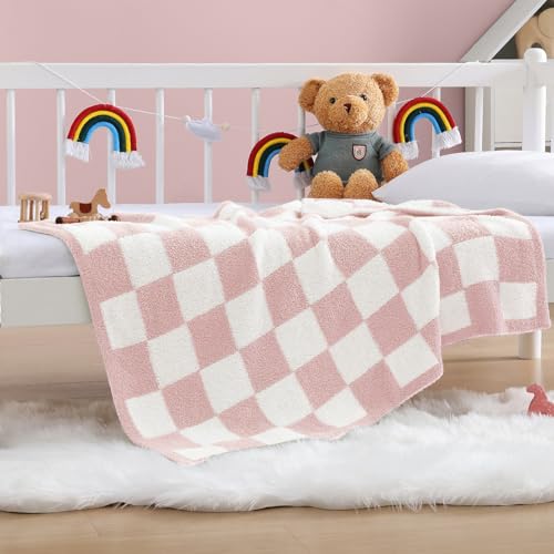 Soft Checkered Throw Blanket for Couch-Cozy Warm Knitted Blankets | Lightweight Fluffy Decor for Boys & Girls, Sofa, Chair, Bed, 30x40in,Pink - color: Blush Pink, size: Small(30''x40'')