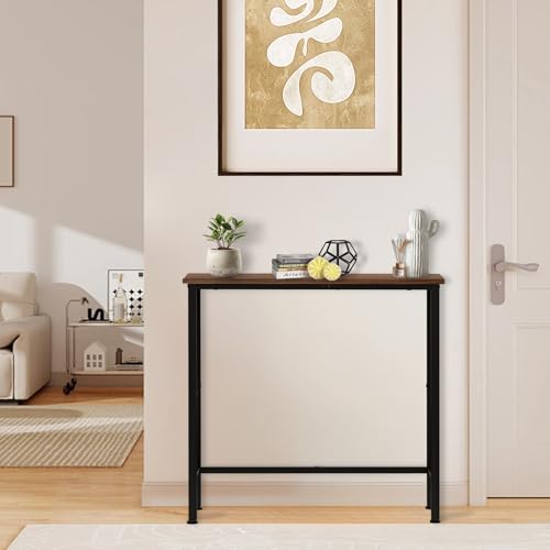 Narrow Console Table, 29.5" Small Entryway Table, Thin Hallway Tables, Slim Sofa Side Tables for Hallway, Living Room, Bedroom, Foyer, Wood-Grained Brown - color: Wood-grained Brown