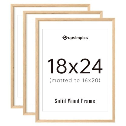 upsimples 18x24 Picture Frame Solid Wooden, Nursery Wall Frames Set of 3 | 100% Natural Solid Wood, Fit 16x20 with Mat and 18 x 24 Posters, For Kids Room, Gallery Wall Décor - size: 18X24