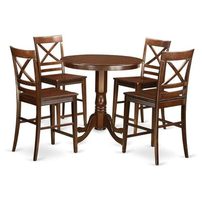 East West Furniture JAQU5-MAH-W 5 Piece Kitchen Counter Set Includes a Round Dining Room Table with Pedestal and 4 Dining Chairs, 36x36 Inch, Mahogany - color: Jaqu5-mah-w