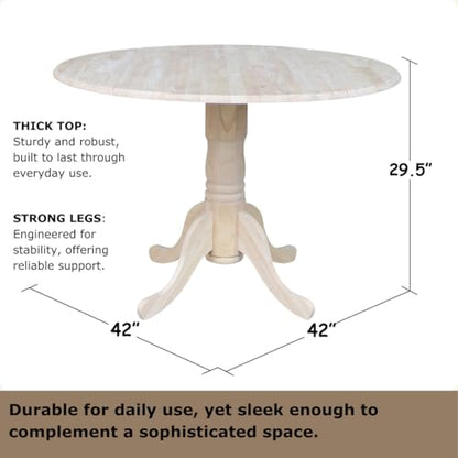 IC International Concepts Solid Wood Round Drop Leaf Pedestal Dining Table - color: Unfinished