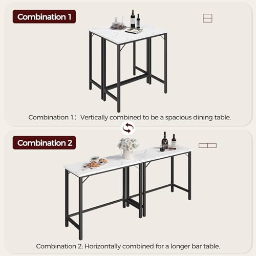 MAHANCRIS Narrow Bar Table, 63-Inch Pub Table for Dining Room, Counter Bar Tables with Sturdy Metal Frame, Connectable Bar Table, Multifunctional Console Table, Marble and Black BTHM1601 - color: Marble and Black