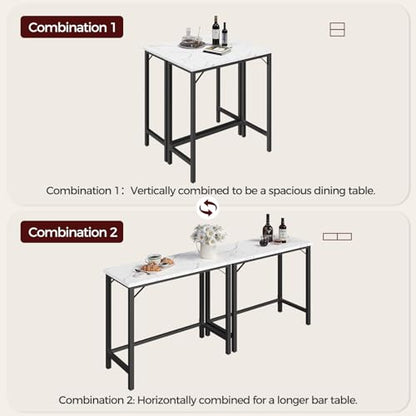 MAHANCRIS Narrow Bar Table, 63-Inch Pub Table for Dining Room, Counter Bar Tables with Sturdy Metal Frame, Connectable Bar Table, Multifunctional Console Table, Marble and Black BTHM1601 - color: Marble and Black