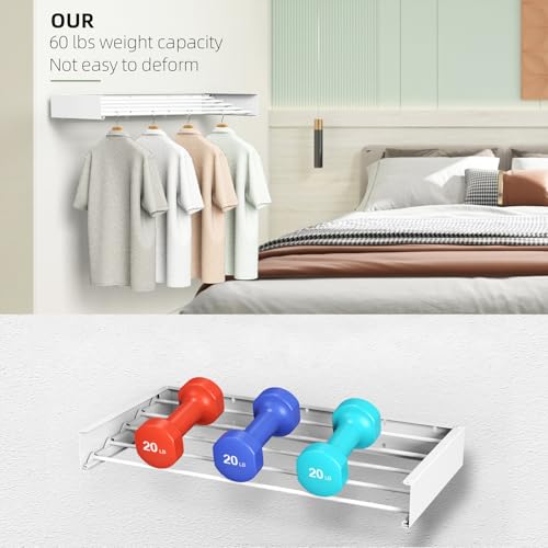 Laundry Drying Rack, Collapsible Wall Mounted Clothes Drying Rack - Drying Rack Clothing Foldable,Space Saving, 31" Wide, 13.2 Linear Ft, 5 Aluminum Rods, 60 lb Capacity (White, 31") - size: 31"