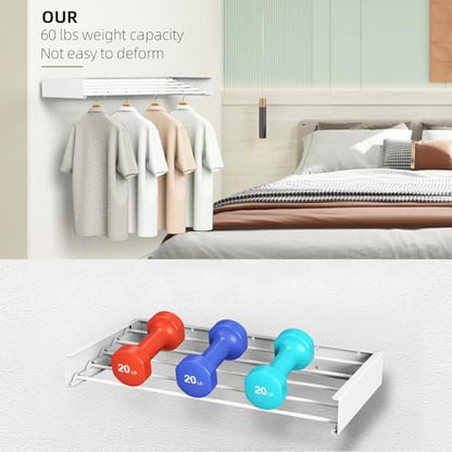 Laundry Drying Rack, Collapsible Wall Mounted Clothes Drying Rack - Drying Rack Clothing Foldable,Space Saving, 31" Wide, 13.2 Linear Ft, 5 Aluminum Rods, 60 lb Capacity (White, 31") - size: 31"