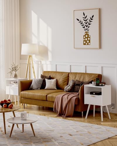 White Nightstand with Outlet,Modern Bedside Table with Storage Drawer and Open Wood Shelf, for Living Room, Bedroom and Small Spaces, Accent Night Stand with Solid Wood Legs, Easy Assembly - color: White-outlet