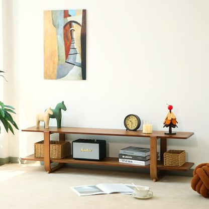 Bamboo TV Stand for TVs up to 65", Media TV Console Table with Storage, Accent Entertainment Center with Shelf, Modern TV Stand for Living Room, Bedroom, 55"(L), Walnut - color: Walnut