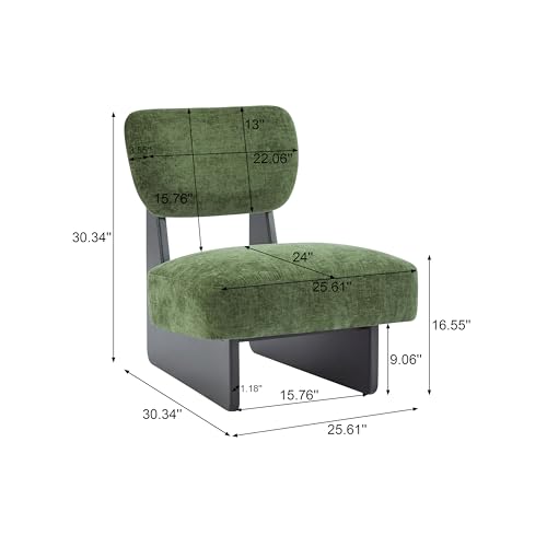 Christopher Knight Home Mores Low Profile Accent Chair Set of 2, Modern Living Room Armless Lounge Chair, Fabric Comfy Reading Chair for Bedroom, Wooden Frame and Thick Padded Seat, Black+Green - color: Black+green